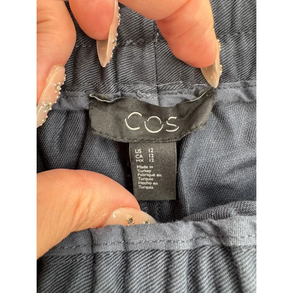 COS Navy Blue Cotton Linen Lyocell Drawstring Pull On Trousers Size 12 0721226 3